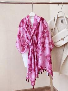 1pc Tie-Dye Print Tassel Scarf/Shawl, Suitable For Everyday Wear
