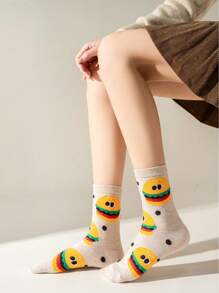 3 Pairs Random Assorted Colors Kids Socks Cartoon Cute Hamburger & Fries Pattern Boys Girls Versatile Mid-Calf Socks - Multicolor - View 7