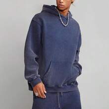 FAIABLE Mens Hoodies Oversized Unisex Wash Hoodie Heavyweight Fleece Vintage Cotton Sweatshirt Men Women Streetwear - 藍色 - 查看 6