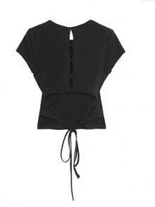 2025 New Sweet & Spicy Black Design Shoulder Tank Top, Summer Shirt For Women Casual - Black - View 5
