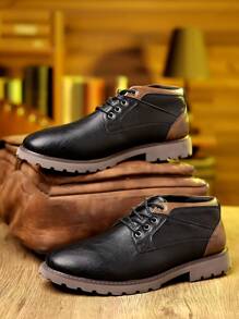 New Men Black Leather Boots Retro Boots Men British Style Short Boots Work Boots - Black - View 1