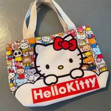 Sanrio Sanrio Canvas Bag Cartoon Kate Cat Portable Shoulder Bag Japanese Light And Large Capacity Shopping Bag Travel Bag Gift Lunch Bag
