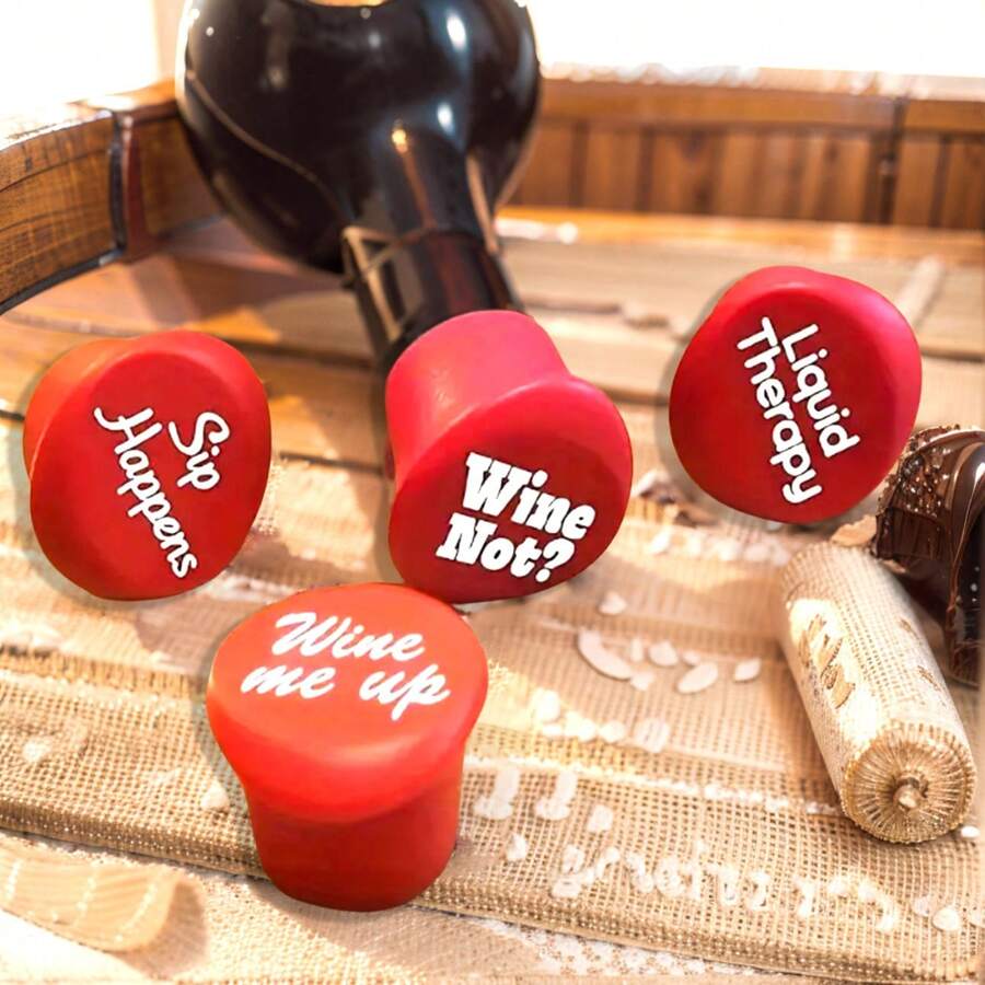 趣味硅胶酒瓶塞 - 5 件红酒瓶密封创意礼品瓶盖