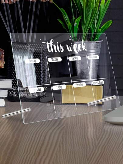 1pc Transparent Acrylic Desktop Schedule Reminder Whiteboard (Comes With 6 Whiteboard Markers), Message Board, Office Planning Board, Memo Notepad, Dry Erase Writing Board Gifts Birthday Graduation Home Decor Back To School Room Decor School Supplies