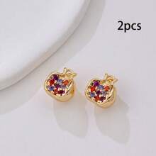 2/5pcs Copper With Cubic Zirconia Geometric Pomegranate Shaped Pendant, For DIY Bracelet, Necklace, Keychain, Jewelry Accessories