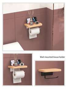 Wooden Tissue Box Holder, Deluxe New Model Storage Rack, Bathroom & Toilet Organizer Rack, Toilet Paper Box, Phone Holder - Multicolor - View 12