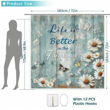 72" Original Design Light Blue Woodgrain Daisy Farmhouse Waterproof Shower Curtain With 12 Hooks Room Decor Bathroom Accessories Back To School