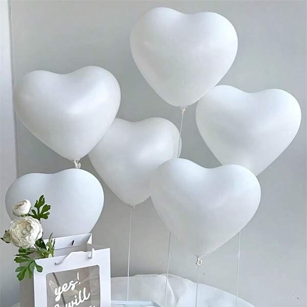 30pcs/Package 10-Inch White Heart Latex Balloons, Wedding Birthday Party Decoration, Love Balloons, Christening Decor