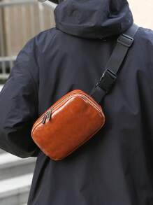 1pc Casual Plain Color Men's Chest Bag, PU Leather, Water-Resistant Waist Pouch, Sport Backpack, Crossbody Bag, Suitable For Sports, Fitness, Hiking, Travel, Shopping - Multicolor - View 3