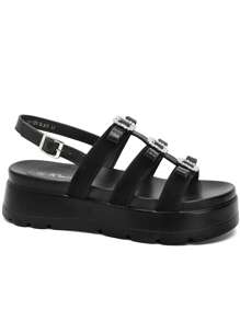 Giày sandal đế xuồng có khóa cài có thể điều chỉnh cho nữ, giày sandal thời trang mùa hè dành cho nữ - màu đen - Xem 2
