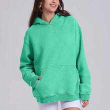 FAIABLE Mens Hoodies Oversized Unisex Wash Hoodie Heavyweight Fleece Vintage Cotton Sweatshirt Men Women Streetwear - 薄荷綠 - 查看 2