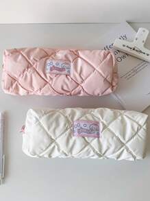 1pc Cute And Fashionable Candy Color Large Zipper Pencil Case, Soft Girl Style Student Stationery Storage Bag, Cream Down Fabric Storage Pouch - Multicolor - View 9