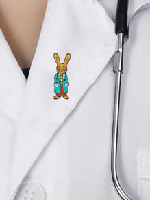 1pc Cute Rabbit Doctor Brooch Retro Enamel Animal Series Pin Suitable For Backpack Lapel Badge For Veterinary Student Accessories Gift - Multicolor - View 4