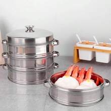 Stainless Steel Steamer Milk Pot Kitchen Grid Round Food Steaming Basket Cooking Tool Double Ear Anti-Scald Handle Steam Cooker