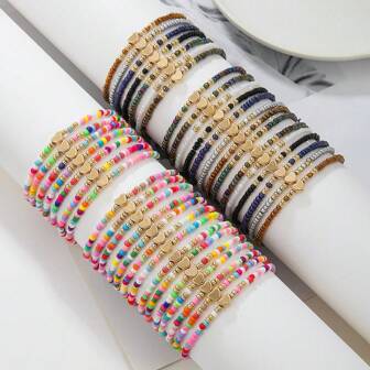 Set da 14 braccialetti colorati stile boho con perline a forma di cuore per ragazze, multi-strato elastici, adatti per uso quotidiano o vacanze
