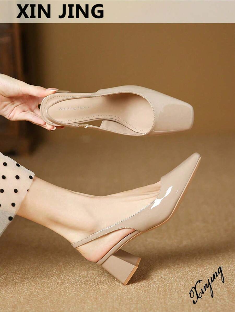 Xin Jing Shoes Fall/Winter New Chunky Heel Women Casual Slip-On Flats, Minimalist Style Commuting Work Shoes, Elegant