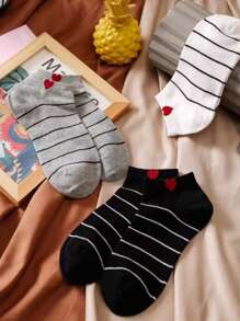 5 Pairs Heart Striped Breathable Ankle Socks, Suitable For Home And Office, Randomly Shipped - Multicolor - View 7