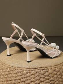 Pointed Toe Thin Heel Strap Buckle Decoration High Heel Sandals For Women, Versatile Party Pumps