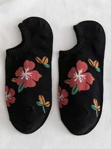 5 pares de calcetines invisibles finos con estampado floral para mujer, calcetines de corte bajo transpirables para damas