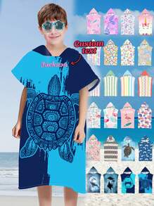 (Personalizado) 1 pieza Bata de baño infantil personalizada bordada, bañador con capucha de microfibra con dibujos animados para niños, poncho con capucha extra grande para bebés, apto para uso diario