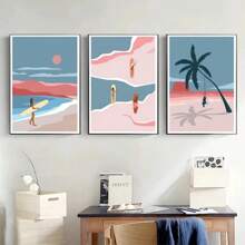 1pc Seaside Beach Scenery Surfing Coconut Trees Travel Posters Canvas Painting Wall Arts Home Decor No Frame