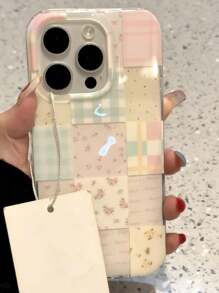 可爱花卉拼接格子图案糖果手机壳，兼容 17 Pro Max、17 Pro、17 Air、16、15 Pro Max、12、13 Pro、14、11 Plus，春季花卉软壳礼物
