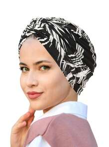 1pc Floral Print Beanie Hat For Women, Elastic Polyester Turban Cap With Twist Design, Fashionable Hair Protection Headwear For All Seasons, Travel & Daily Wear, Daily Wear Cap | Floral Print Hat | Polyester Cap - Multicolor - View 16