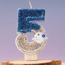 1 pieza Velas con diseño de planeta azul y plateado con números del 0 al 9 para decoración de pasteles de fiesta de cumpleaños, con efecto atmosférico, adecuadas para bodas, aniversarios y fiestas, para niños y adultos