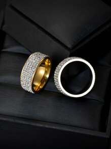 1pc 5-Row Rhinestone Rings, Stainless Steel Couple Rings, European And American Style Rings For Gift, Suitable For Men - Five-row Diamond Ring - View 5