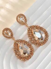 2 件时尚夸张水滴满水钻耳环，优雅复古金属几何耳环，适合婚礼派对