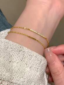1pc Double-layered Cubic Zirconia Inlaid Fashionable And Personalized Chain Bracelet Suitable For Dates, Festivals, Parties, Weddings, Traveling, Daily Wear, Work, Etc. It's A Great Gift For Girlfriend, Mom, Teacher, Friends, Classmates, Etc.