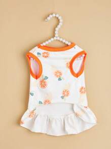 1pc Avocado Lemon Watermelon Banana Fruit Pattern With Leash Buckle Teddy Puppy Cat Dog Dress Clothing - Orange - View 4