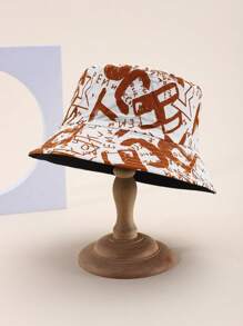 1pc Letter Casual Streetwear Polyester Printed Windproof UV Protection Decorative Bucket Hat, Outdoor Sunshade Hat, Unisex Festival Party Hat, Reversible Bucket Hat, Hip Hop Style