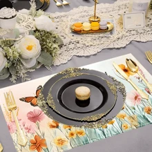 1/4/6 stuks Floral & Butterfly Series Retro Decoratief Patroon Polyester Linnen Placemats, Tafelmatten, Warmte-isolatie Pads Voor Keukendecoratie, Eettafel, Tafelsetting in Westerse Stijl