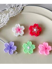 5pcs Colorful Flower Cable Protector, Cute Charger Protector, Cable Winder, Data Cable Sleeve, Compatible For IPhone - Best Gift