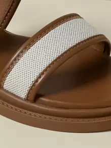 Women's Thick Sole One-Strap Buckle Sandals, Minimalist Color Block Retro Bohemian Open Toe Comfortable Summer New Platform Flat Non-Slip Beach Vacation Dress Shoes, Polka Dot Canvas Athletic Casual Sneakers, Spring/Autumn Brown Round Toe Sports Metal Button One-Strap Roman Sandals - Brown - View 7