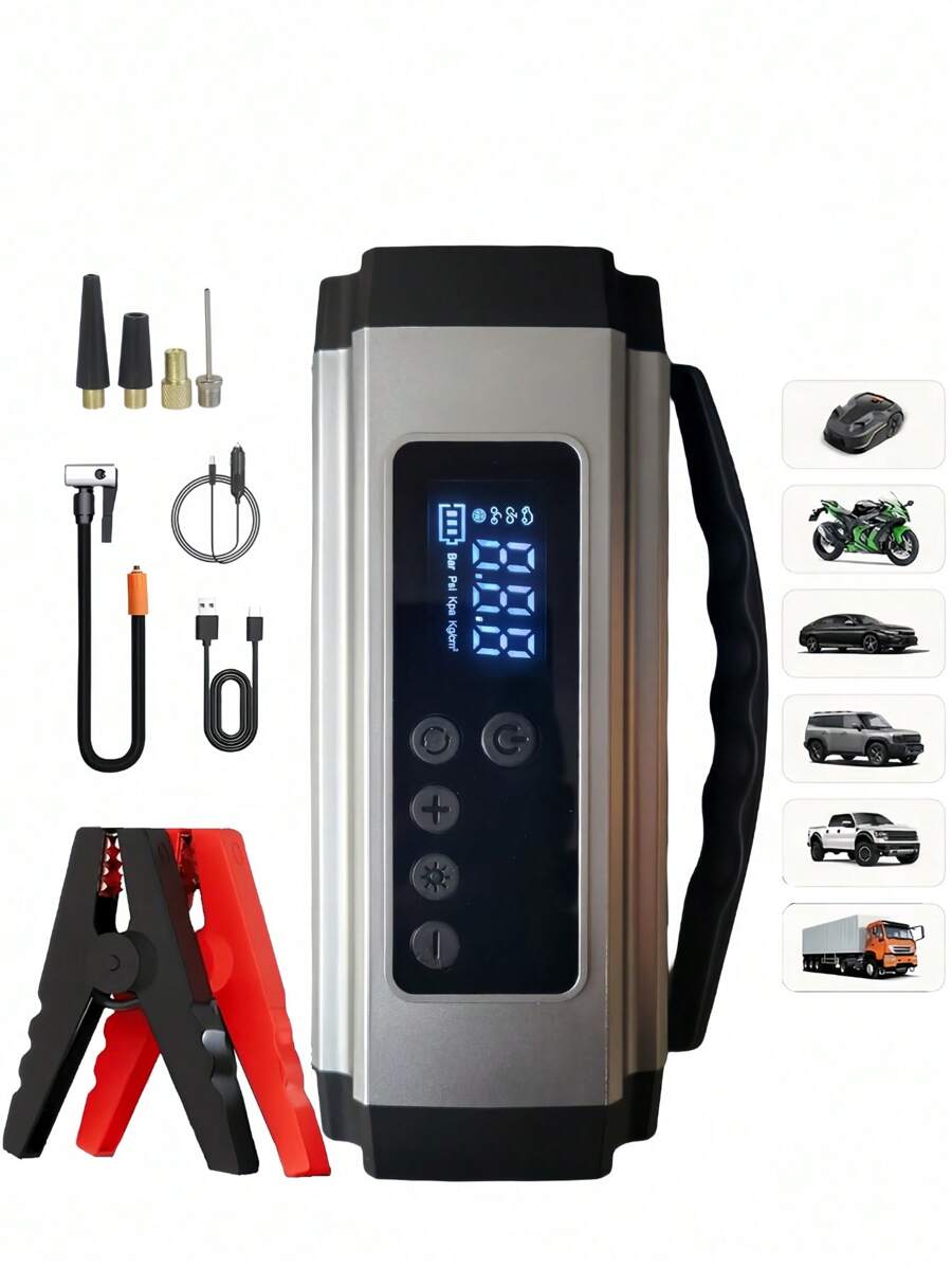 3000A Portable Car Jump Starter With Air Compressor - 12V Battery Booster, LED Indicators, USB Fast Charging Output, Multi-Protection, Includes Jump Cables, Air Pump And Car Adapter