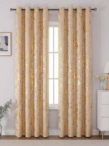 1 tấm rèm cửa mạ vàng chất lượng cao, họa tiết hoa lớn, thích hợp cho phòng khách/phòng ngủ/ban công/khách sạn/văn phòng/quán bar/khu vực xếp hàng ngoài trời, kiểu khoen trên cùng, dễ lắp đặt. - Vàng Be - Xem 5