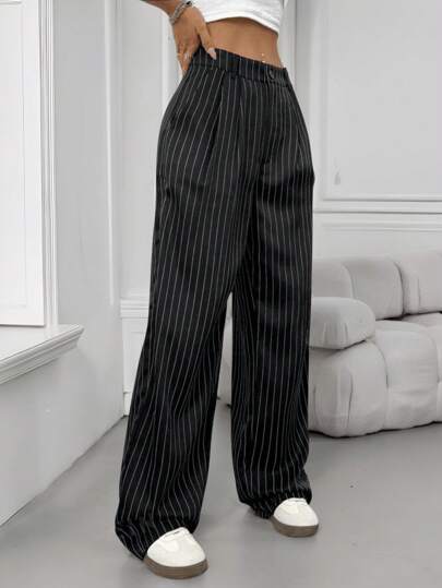 SV Calça Pantalona Alfaiataria Listrada Wide Leg