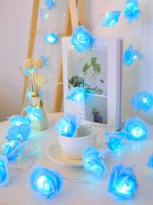 1pc 10/20 Lights 1.5/3 Meters Rose Flower String Lights, Romantic Fairy Lights For Room Decor, Birthday Party, Wedding, Proposal, Valentine's Day Gift - Blue - View 3