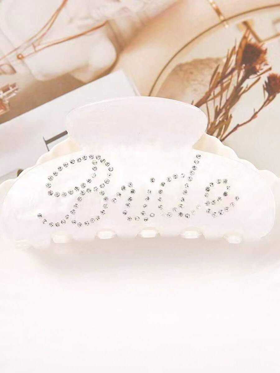 1pc Women White Diamond Embellished Semi-Circular Claw Hair Clip, Elegant Hair Styling Accessory For Daily Wear And Outgoing