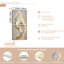 1 件现代抽象羽毛帆布墙艺术图案、荧光线和米色北欧极简主义设计海报，适用于卧室、客厅或家庭办公室装饰，带或不带框架 - 彩色 - 查看 12