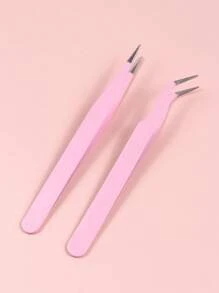2/1pc Pink Straight Head Elbow Two Tweezers Set Simple Tweezer Head Fine Easy To Meet The Need Thickened Steel Hardness High Elasticity Durability Good With Protective Head Cover To Avoid Hand Injury Tight Fit Comfortable - Multicolor - View 1