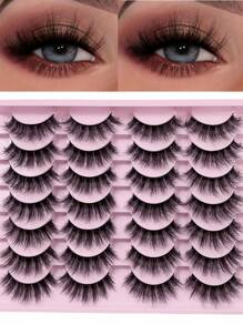 14 对假睫毛仿貂皮睫毛蓬松纤细自然睫毛 8-16 毫米 3D 浓密条状假睫毛套装