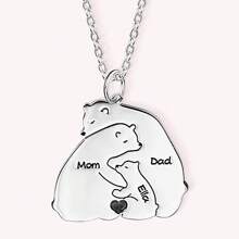 Personalized Papa Mama Bear Family Necklace With Baby Bears Heart And Engraved Names Mother's Day Father's Day Gift For Parent Grandparent Valentines
