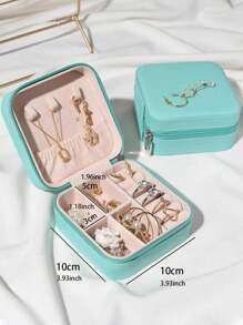 1 件迷你旅行珠宝收纳盒、珠宝盒、便携式珠宝收纳盒带镜子、多层、化妆刷和配件收纳、项链、耳环、戒指架、影响者风格