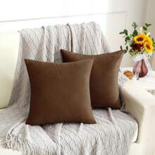 1 bucă husă de pernă simplă, fără umplutură, față de pernă pătrată din catifea cu dungi pentru canapea, decorațiuni interioare - Maro - Vizualizare 3
