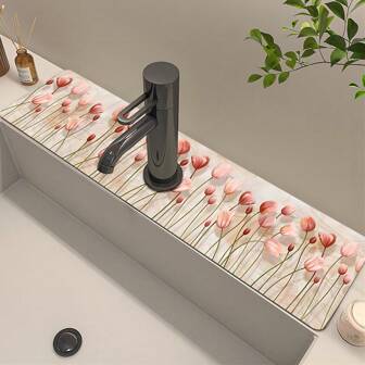 1 件花卉水槽水龙头吸水垫排水垫厨房浴室水槽台面排水垫硅藻泥洗脸盆可切割速干垫