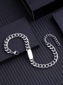 1pc Stainless Steel Fashion Cuban Link Design Men's Bracelet, Suitable For Daily Wear