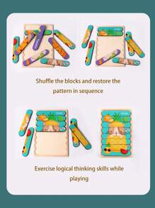 لوح ألغاز خشبي ثنائي الوجه - موضوعات الحيوانات والنقل، تصميم مثير للأحاجي ، لعبة تعليمية للأطفال